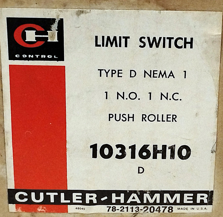 Cutler-Hammer 10316H10 Type D 600 V NEMA 1 2-Pole Roller Plunger Limit Switch