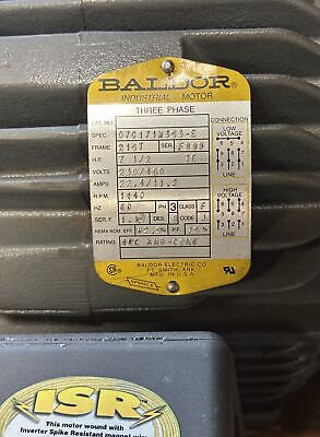 Baldor 230/460 V 3 PH 1140 RPM 7.5 HP 215T Frame TE Motor w/ Stearns Brake