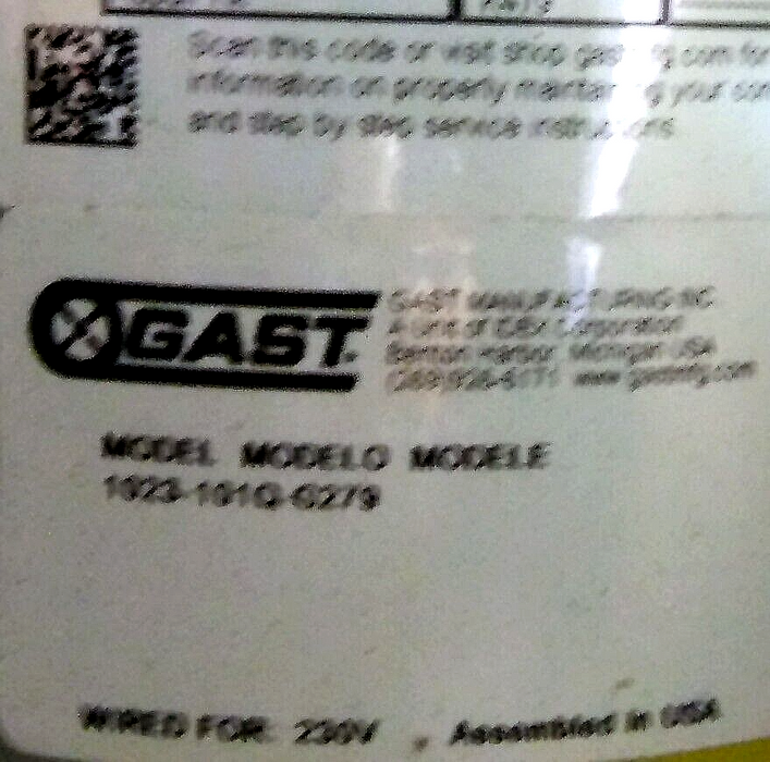 GAST 1023-101Q-G279 Rotary Vane Pump 3/4 HP