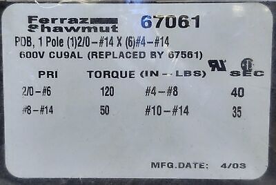 Ferraz Shawmut 67061 Power Distribution Block
