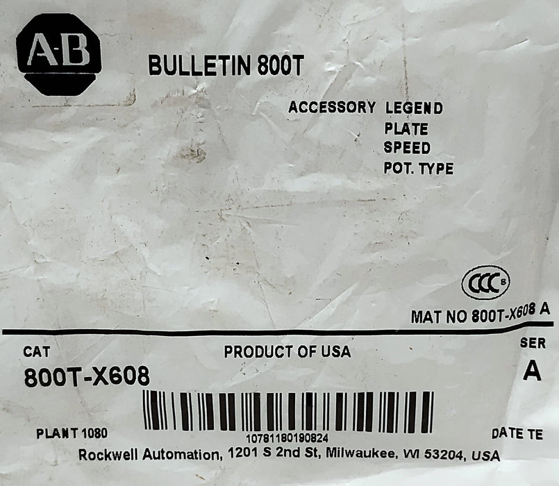 Allen-Bradley 800T-X608 SPEED 1-9 Aluminum Legend Plate for 30 mm Switches