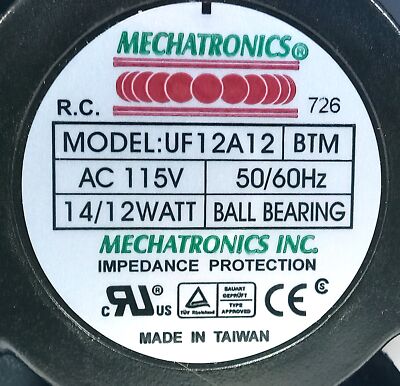 MECHATRONICS UF12A12-BTM 115 V 50/60 Hz 14/12 W Fan w/ Ball Bearing and Cable
