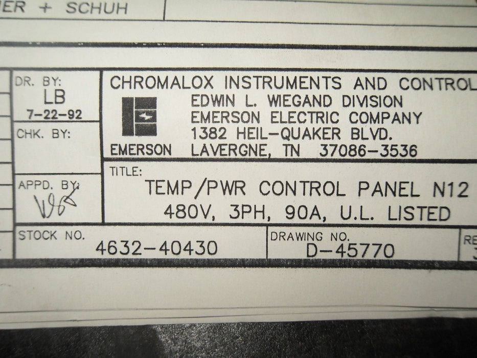 Chromalox 4632-40430 Temperature Control Panel