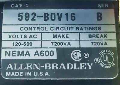 Allen-Bradley 592-BOV16 600 V AC 40 A NEMA A600 Overload Relay w/ W45 Heaters