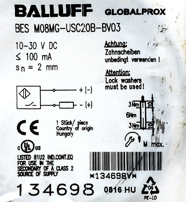 Balluff BES M08MG-USC20B-BV03 134698 10-30 V DC Inductive Proximity Sensor