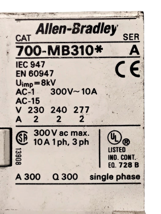 Allen-Bradley 700-MB310A4 Series A 300 V 10 A Control Relay w/ 440/480 V AC Coil
