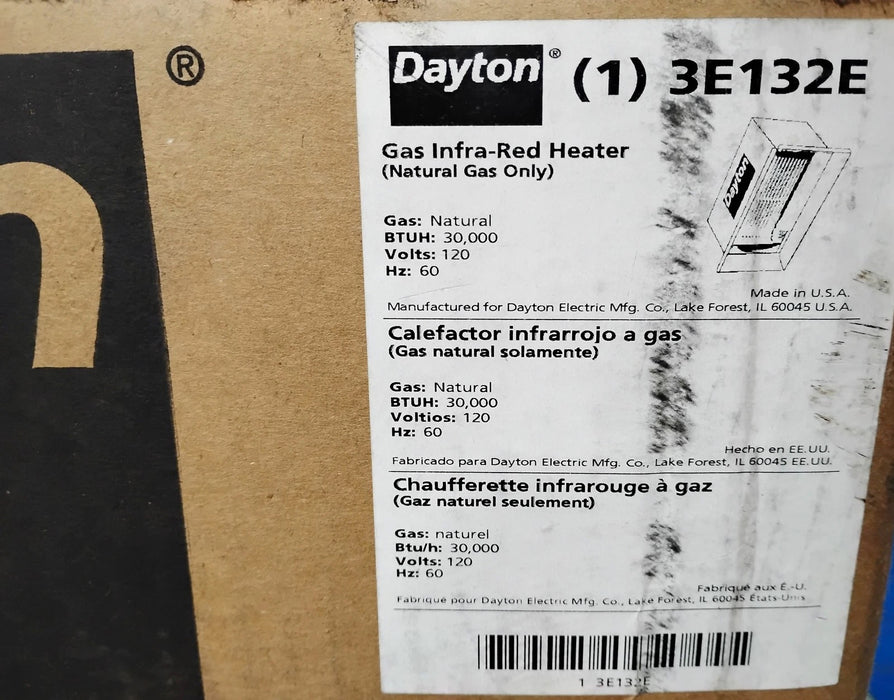 Dayton 3E132E 120 V AC 30000 BTUH Natural Gas Infrared Flat Panel Heater