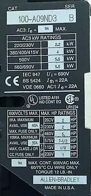 Allen-Bradley 100-A09ND3 Contactor w/ 193-A2D1 Overload Relay & 110/120 V Coil