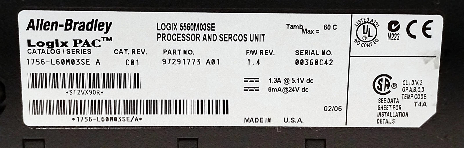Allen-Bradley 1756-L60M03SE Ser A Rev C01 24 VDC 3 Axis PLC Servo Control Module