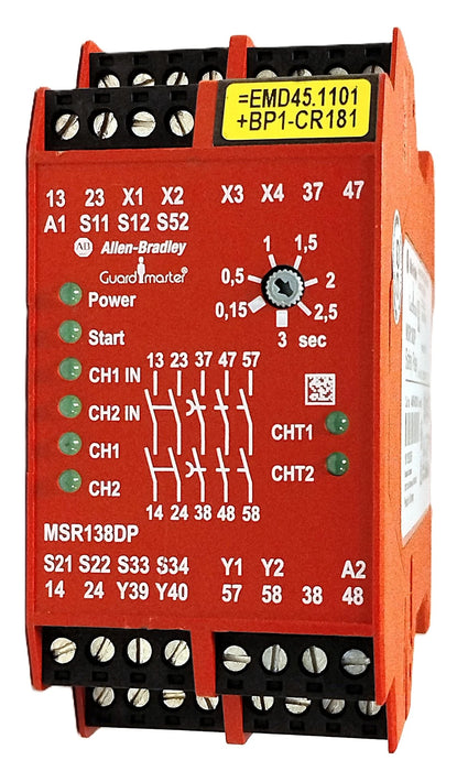 Allen-Bradley 440R-M23143 24V AC/DC Safety Relay w/ 0.15-3s Time Delay Outputs