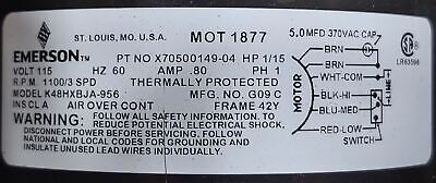 Emerson MOT1877 K48HXBJA-956 115 V 1/15 HP 1100 RPM AC Motor