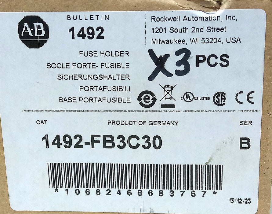 Allen-Bradley 1492-FB3C30 600 V AC 30 A 3 Pole Fuse Holder for Class CC Fuses