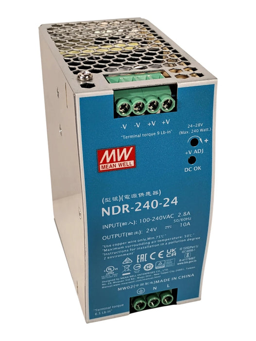 MEAN WELL NDR-240-24 240 W Power Supply w/ 100-240 V AC Input and 24 V DC Output