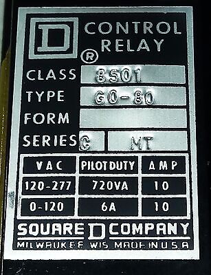 Square D 8501-G080 Series C 6 A Control Relay w/ 110/120 V Coil