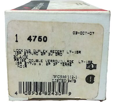 Leviton 4750 NEMA L7-15R 277 V AC 15 A 2 Pole 3 Wire Locking Duplex Receptacle