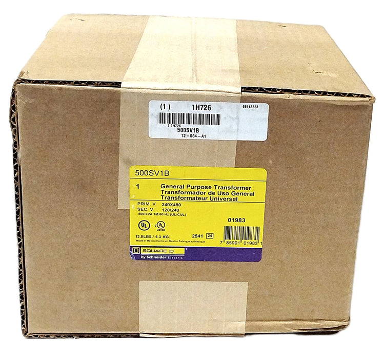 Square D 500SV1B 240/480 V AC to 120/240 V AC Step-Down Transformer