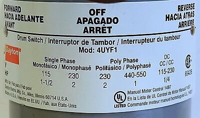 Dayton 4UYF1 Reversing Drum Switch