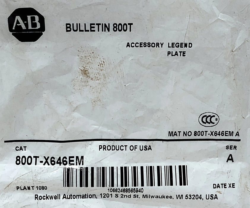 Allen-Bradley 800T-X647 and 800T-X646EM Aluminum Legend Plates for 30 mm Switch