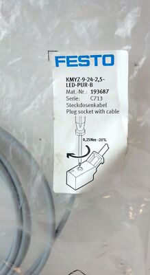 Festo KMYZ-9-24-2,5-LED-PUR-B 193687 24 V DC Solenoid Coil Socket w/ Cable