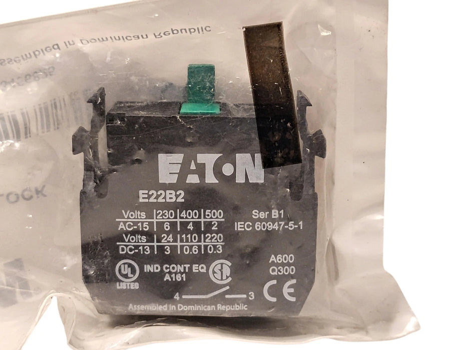 Eaton E22B2 Series B1 600 V AC/300 V DC 1 NO Contact Block for 22 mm Switches