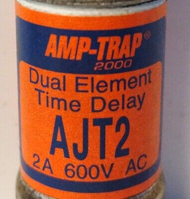 Ferraz Shawmut AJT2 600 V AC / 500 V DC 2 A Amp-Trap Time-Delay Fuse - Lot of 2
