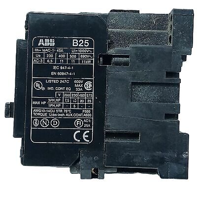 ABB B25-30-10 25 A 3 Pole Contactor w/ 24 V AC/DC Coil