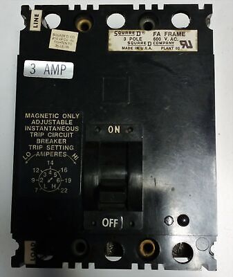 Square D FAL-36003-11M 3P 3A 600 VAC Circuit Breaker