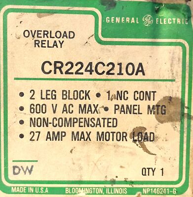 GE General Electric CR224C210A 600 V AC 27 A Overload Protection Relay