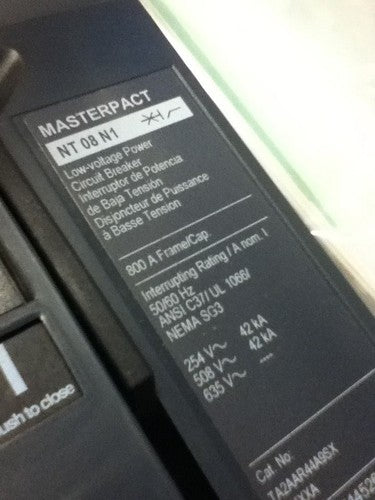 Square D TA2AAR44A9SXXXXXXA NT08N1 800 A 3 P MASTERPACT Circuit Breaker