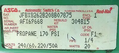 ASCO JFBX8262B208B07875 220/240 V AC 170 psi Propane Solenoid Valve