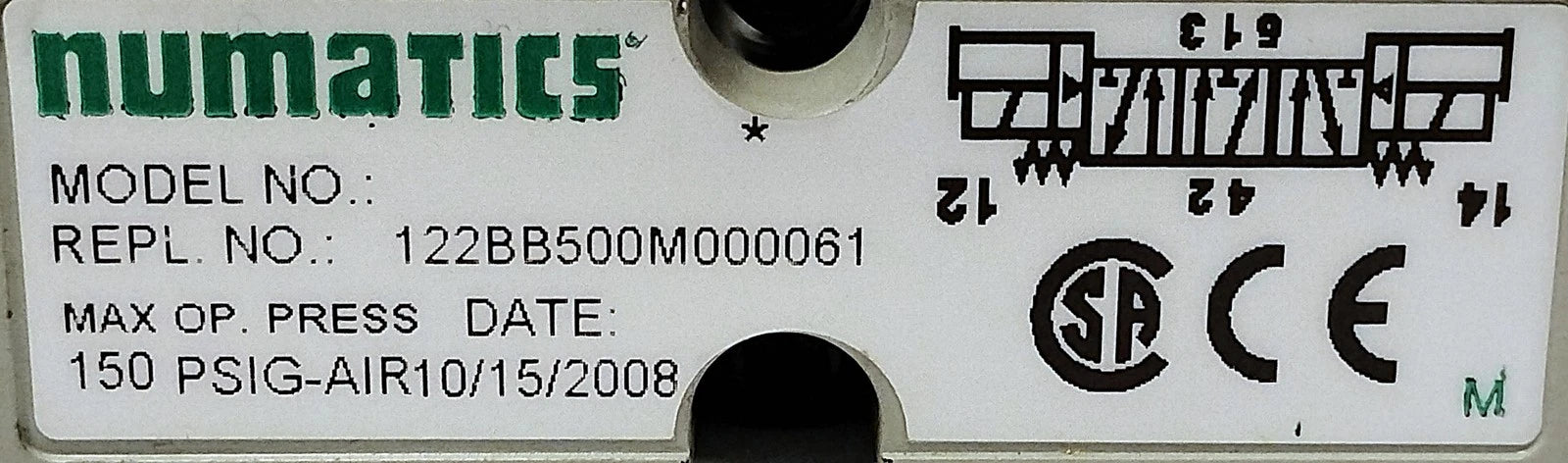 Numatics 122BB500M00061 Pneumatic Solenoid Valve w/ 24 V DC Coils