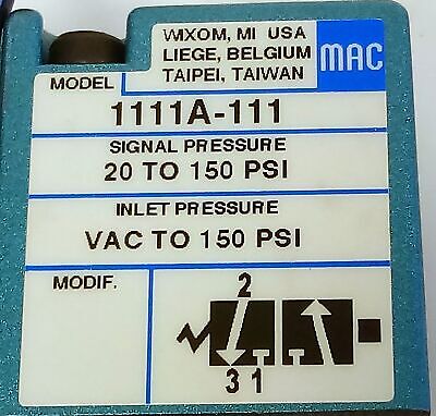 MAC Valves 1111A-111 Air Operated Solenoid Valve w/ SV11-126-77 Shuttle Valve