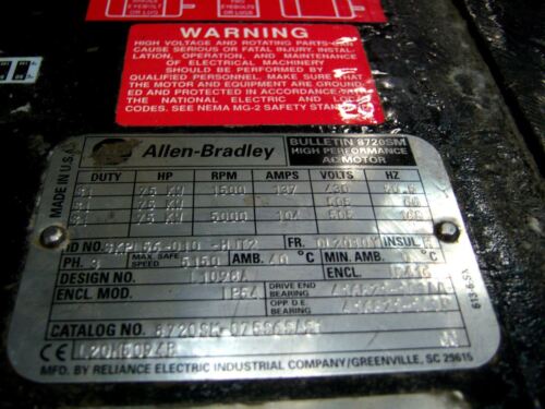 Allen-Bradley AC Motor 8720SM-075S6SAS1 75Kw 137A 750DC