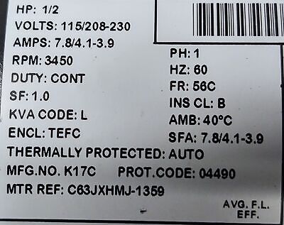 Dayton 6K182BG 115/208-230V 7.8 A Reversible TEFC AC Motor