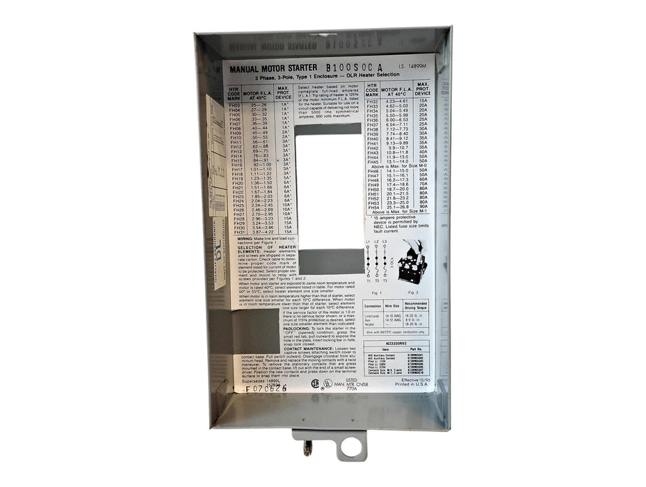 Eaton B100S0CA 600 V 5 HP 3 PH NEMA 1 Enclosure Size 0 AC Manual Starter