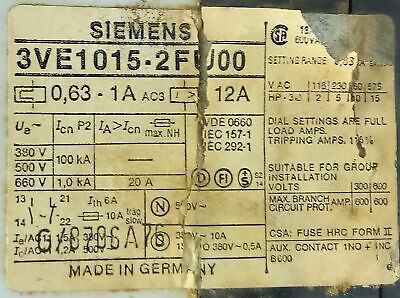 Siemens 3VE1015-2FU00 0.63-1 A Motor Protector