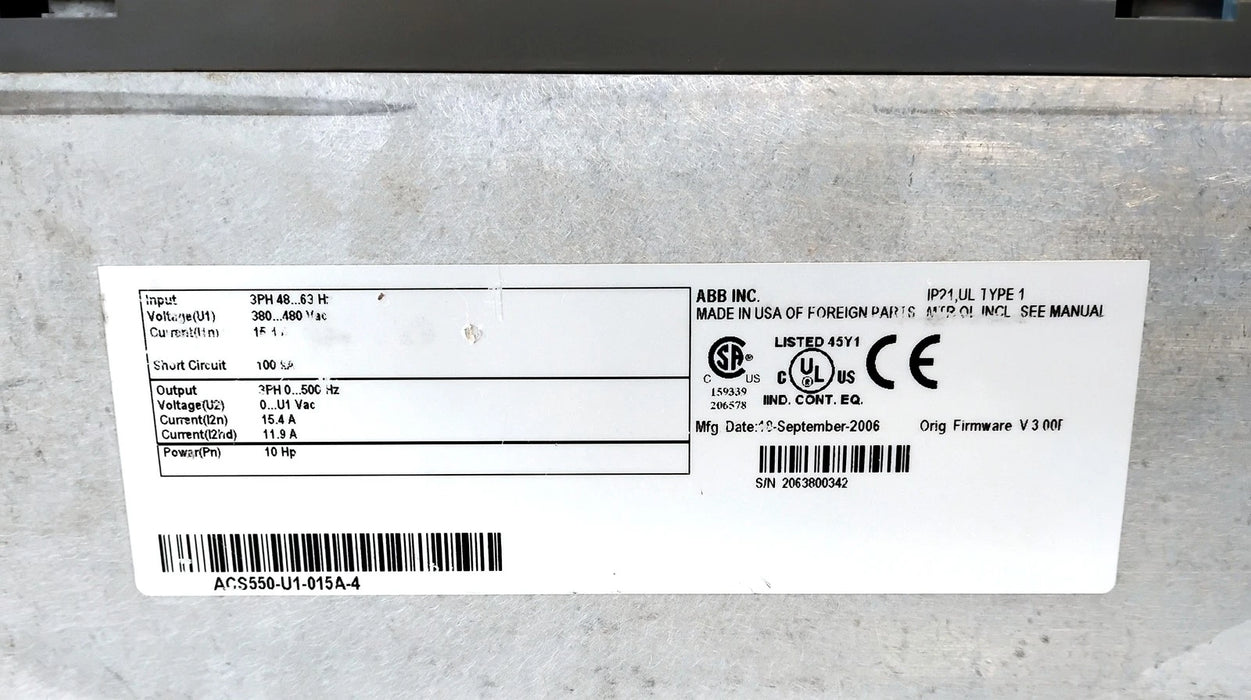ABB ACS550-U1-015A-4 380-480 V AC 10 HP AC Drive