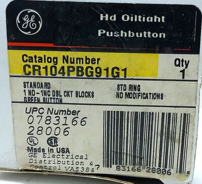 GE CR104PBG91G1 Green Momentary Pushbutton