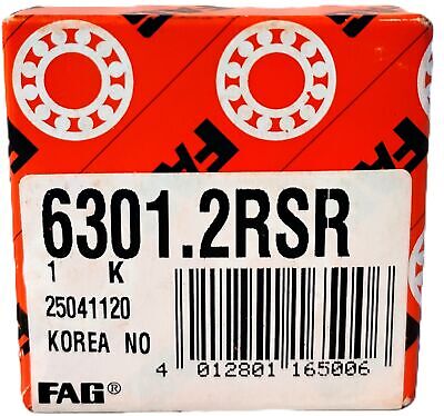 FAG 6301.2RSR 12 mm Bore 37 mm OD 12 mm W Deep Groove Ball Bearing - Lot of 3