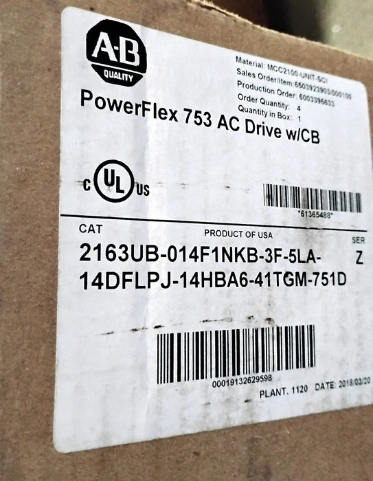 Allen-Bradley 20F11RD014AA0NNNNN 480 V 7.5kW 10HP 14A PowerFlex 753 Drive w/ CB