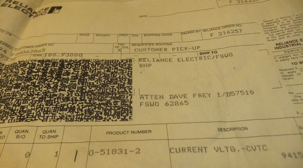 Reliance Electric 0-51831-2 Current Voltage Card