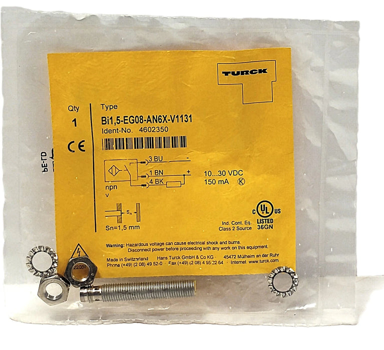 Turck BI1.5-EG08-AN6X-V1131 4602350 10-30 V DC Inductive Proximity Sensor