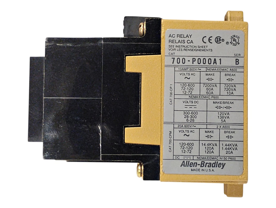 Allen-Bradley 700-P000A1 115 V 10 A NEMA Industrial Control Relay No Contacts