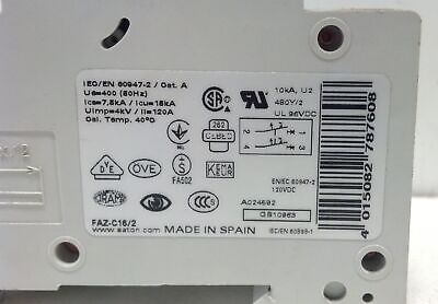 Eaton FAZ-C16/2 16 A 2 P Din Rail Mount Miniature Circuit Breaker