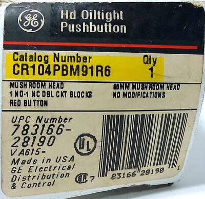 GE CR104PBM91R6 Red Mushroom Head Momentary Pushbutton
