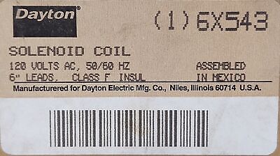 Dayton 6X543 120V 50/60Hz 12 Watts Class F Coil for Solenoid Valve