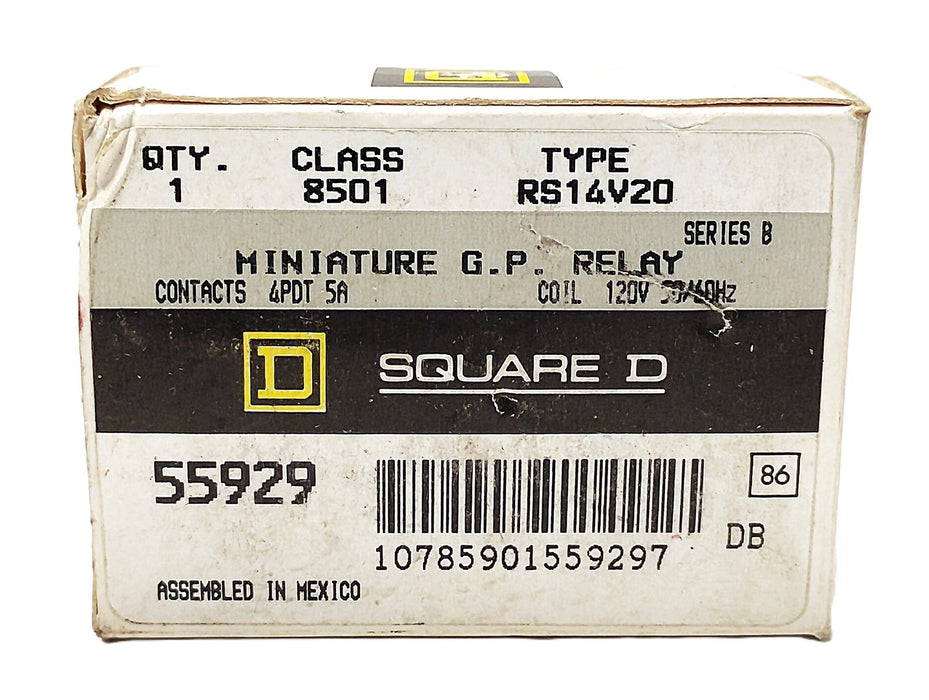 Square D 8501-RS14-V20 120 V Ac 8 A 4PDT Miniature Ice Cube Relay