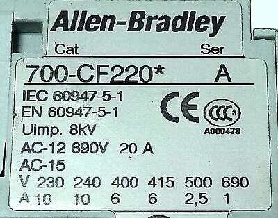 Allen-Bradley 700-CF220D 10 A IEC Contactor w/ 110/120 V Coil