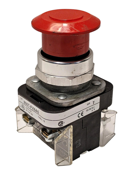 Allen-Bradley 800T-FX6A5 Ser T 600V AC/DC Push/Pull Red Mushroom Head Pushbutton
