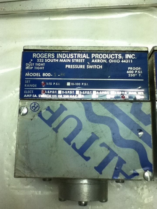 ROGERS INDUSTRIAL PRODUCTS 800-S-R4 PRESSURE SWITCH